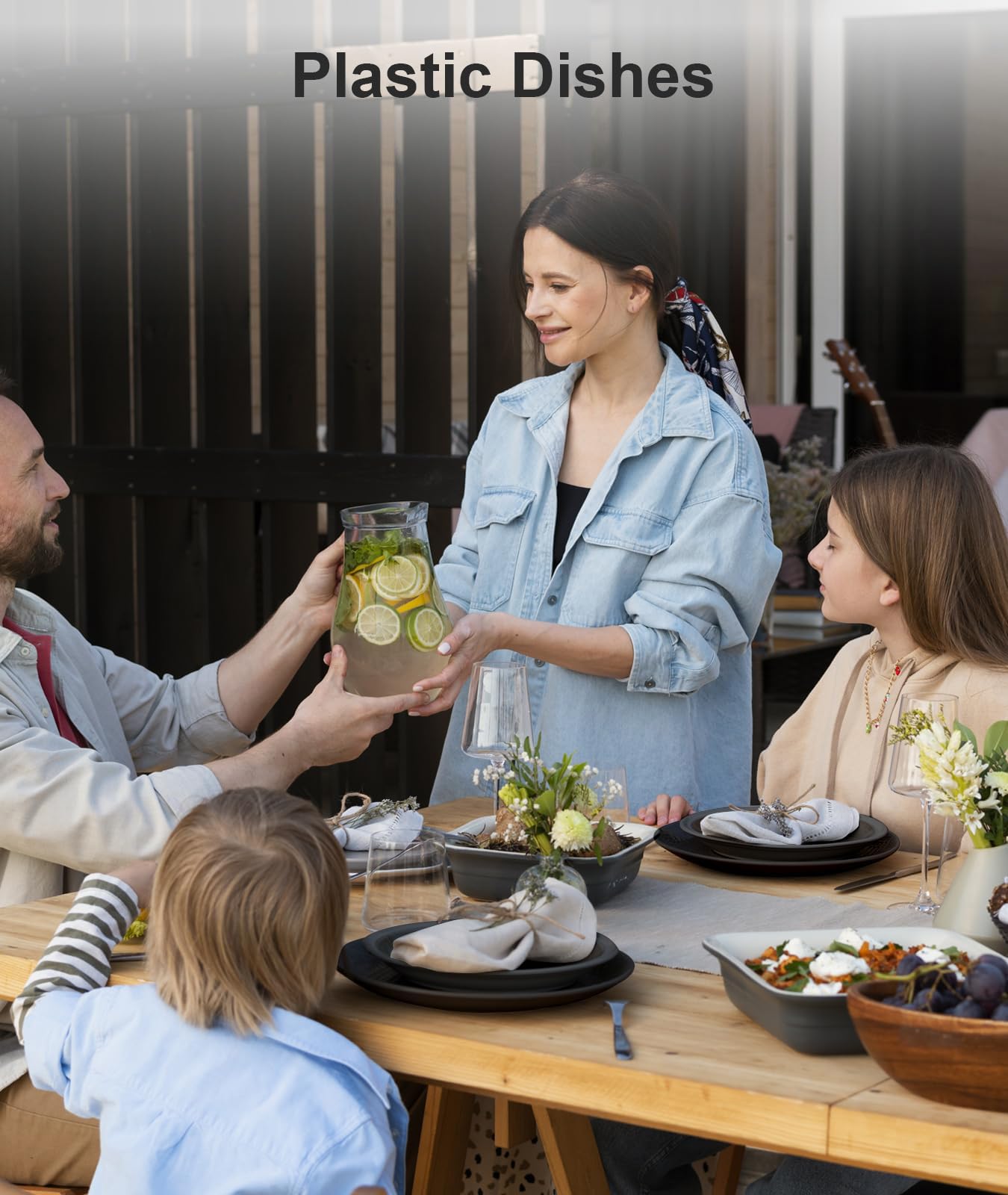 Quatish family dining with child using plate showing kid-friendly shatter-resistant benefit