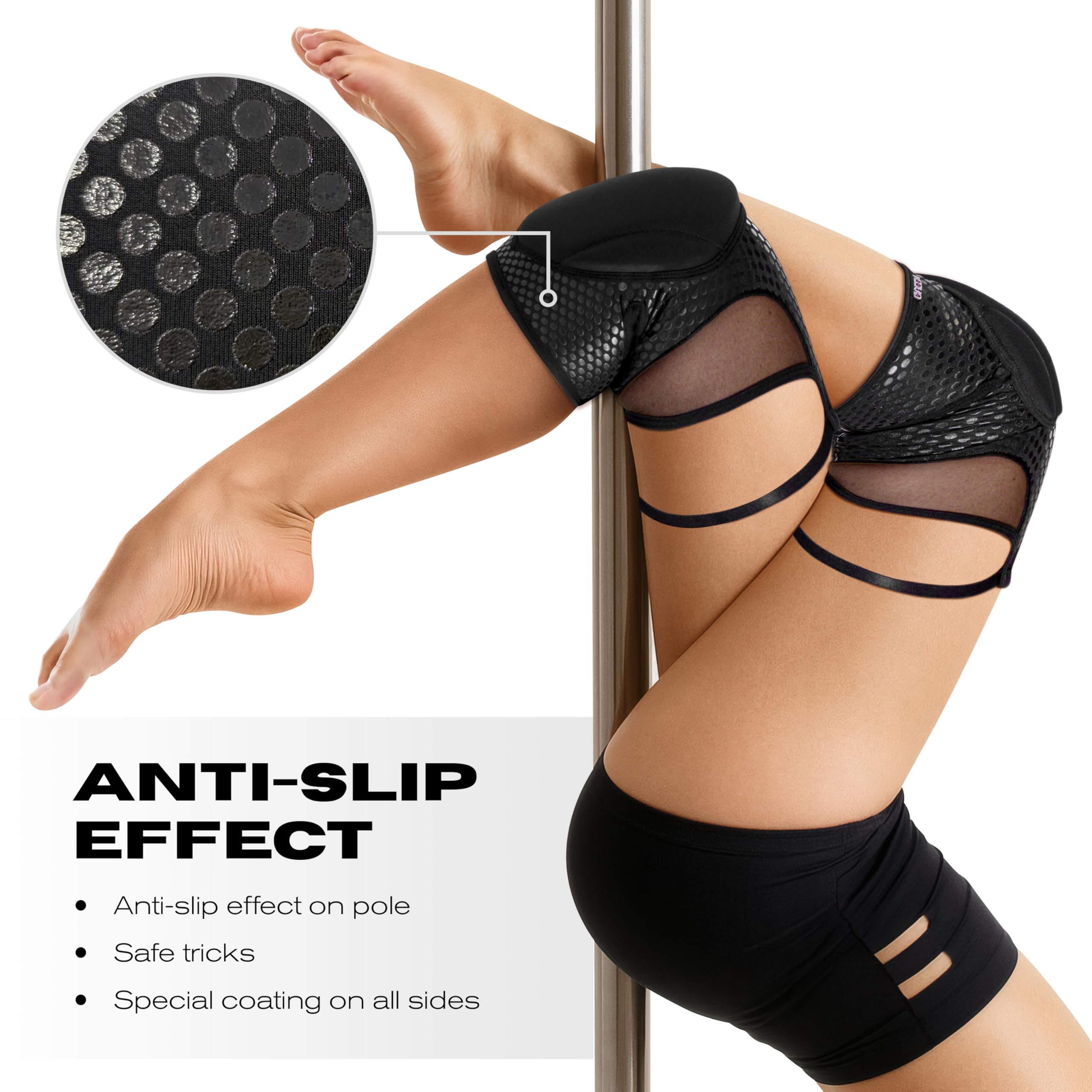 Queen Wear close-up of GRIP silicone coating highlighting enhanced pole traction