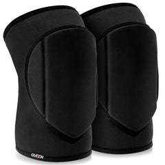 Queen Wear front view of black knee pads showing sleek protective profile and comfort