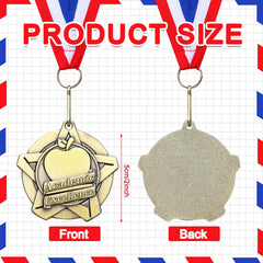 Quelay close-up of stamped Academic Excellence design and apple motif, clear recognition detail