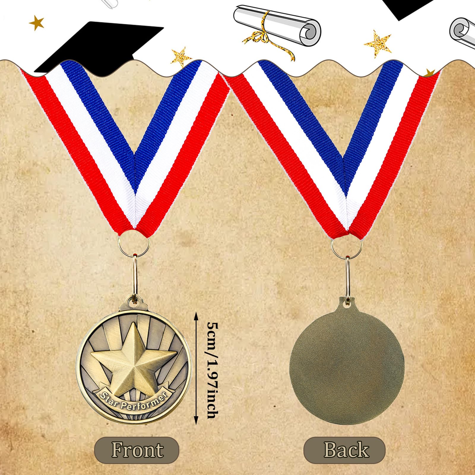 Quelay close-up of raised 3D star detail on medal, highlighting texture and clarity