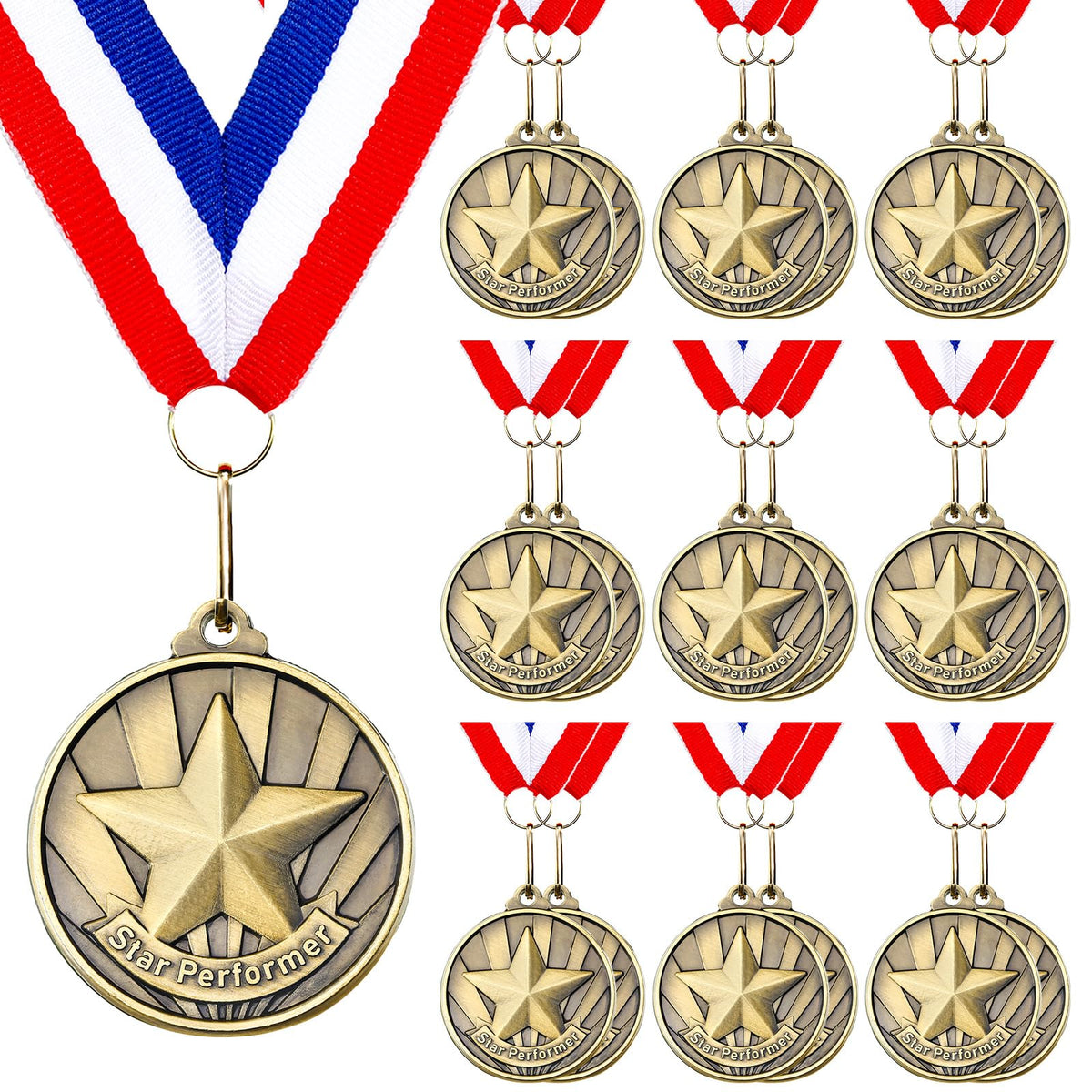 Quelay front-facing medal display showing gold finish and star design, attractive award