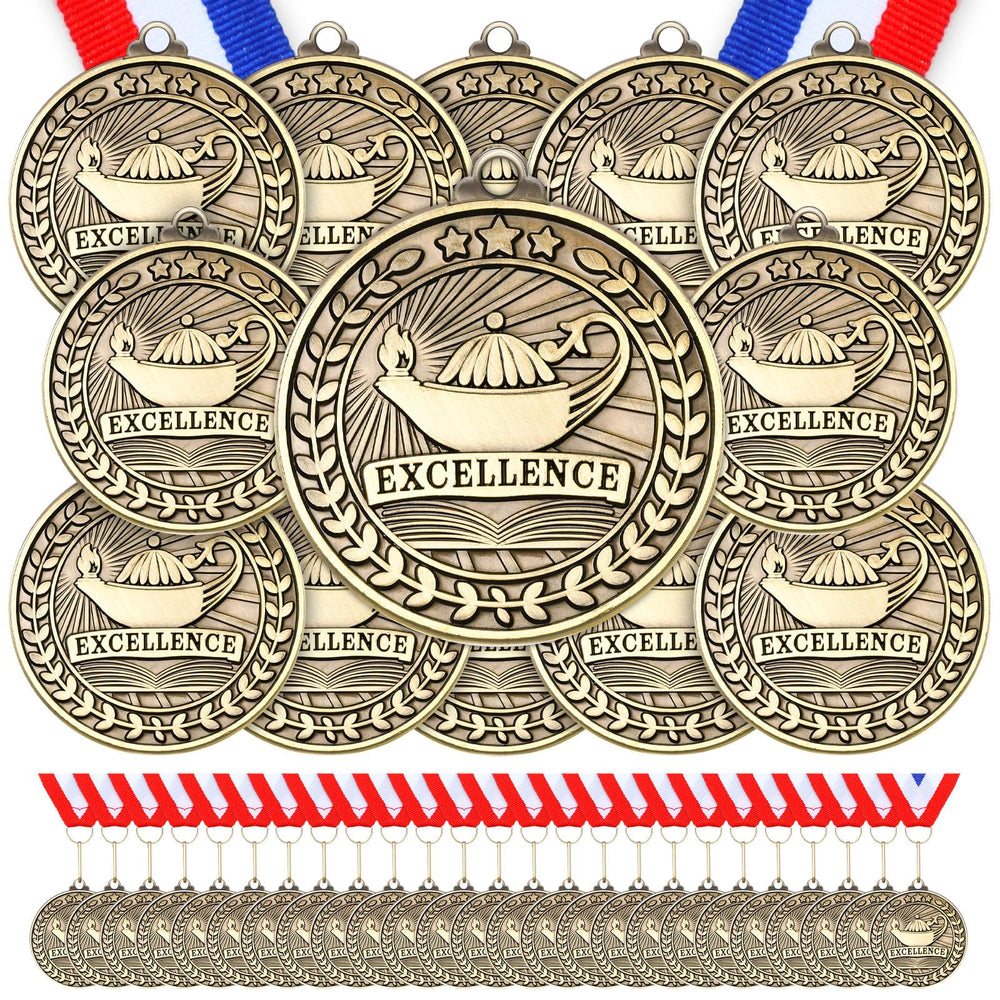Quelay front view of 2-inch gold medal pack showing professional award presentation