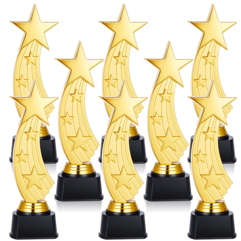 Quelay front view of gold star trophy showing elegant shine and prestige
