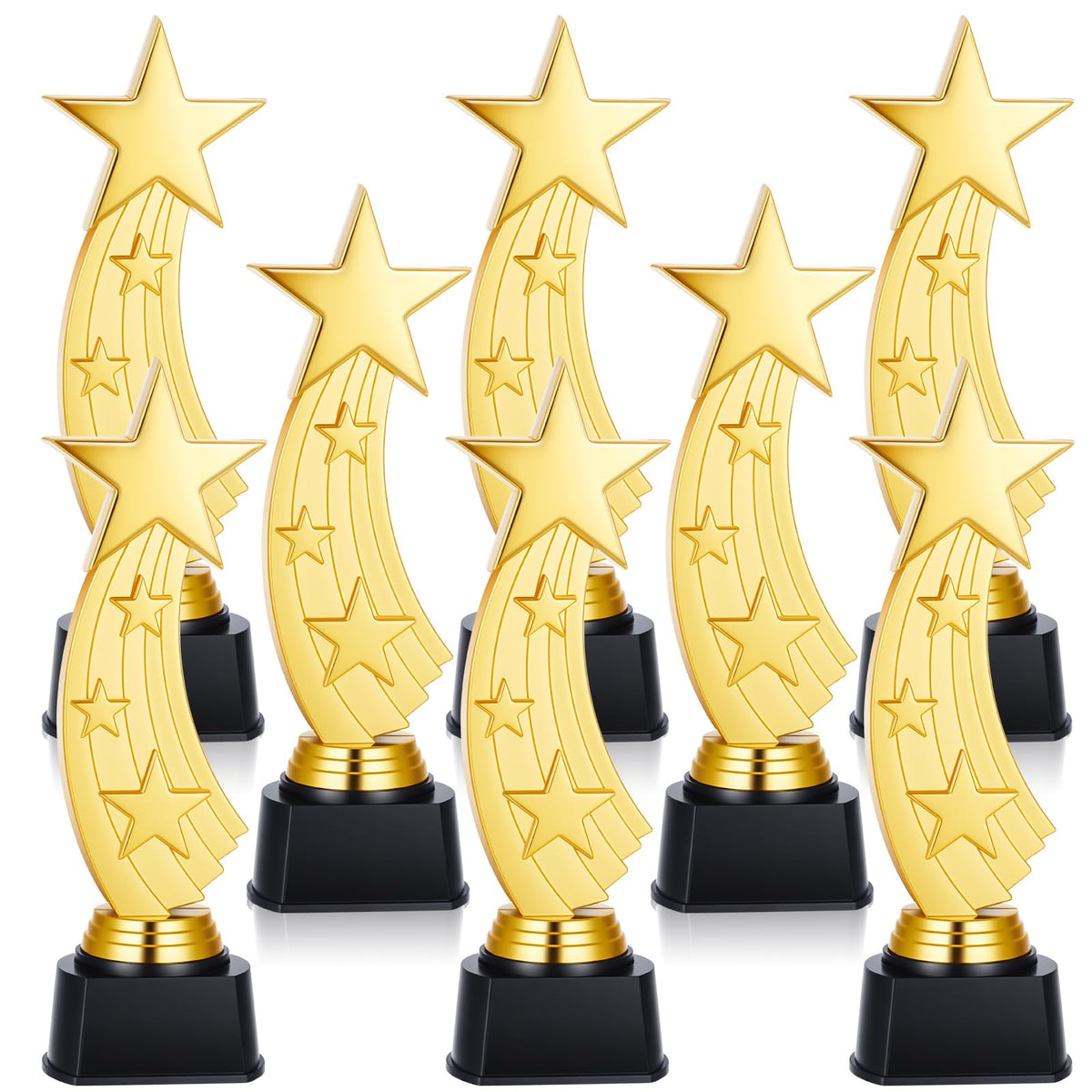 Quelay front view of gold star trophy showing elegant shine and prestige