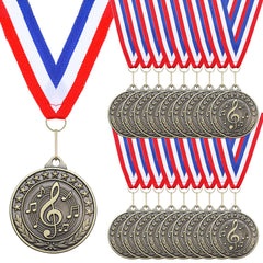 Quelay front view of music medal showing treble clef and laurel for clear recognition