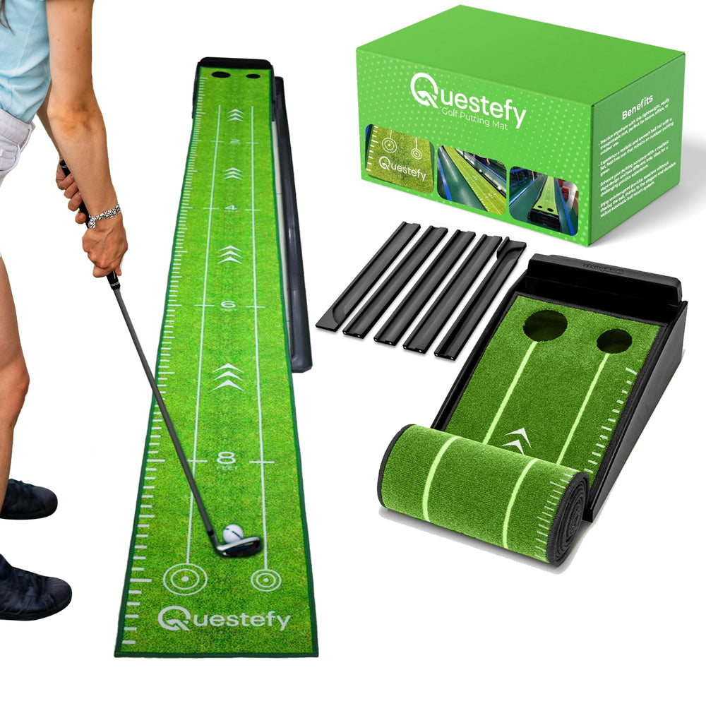 Questefy front view of putting green showing realistic roll and setup benefit