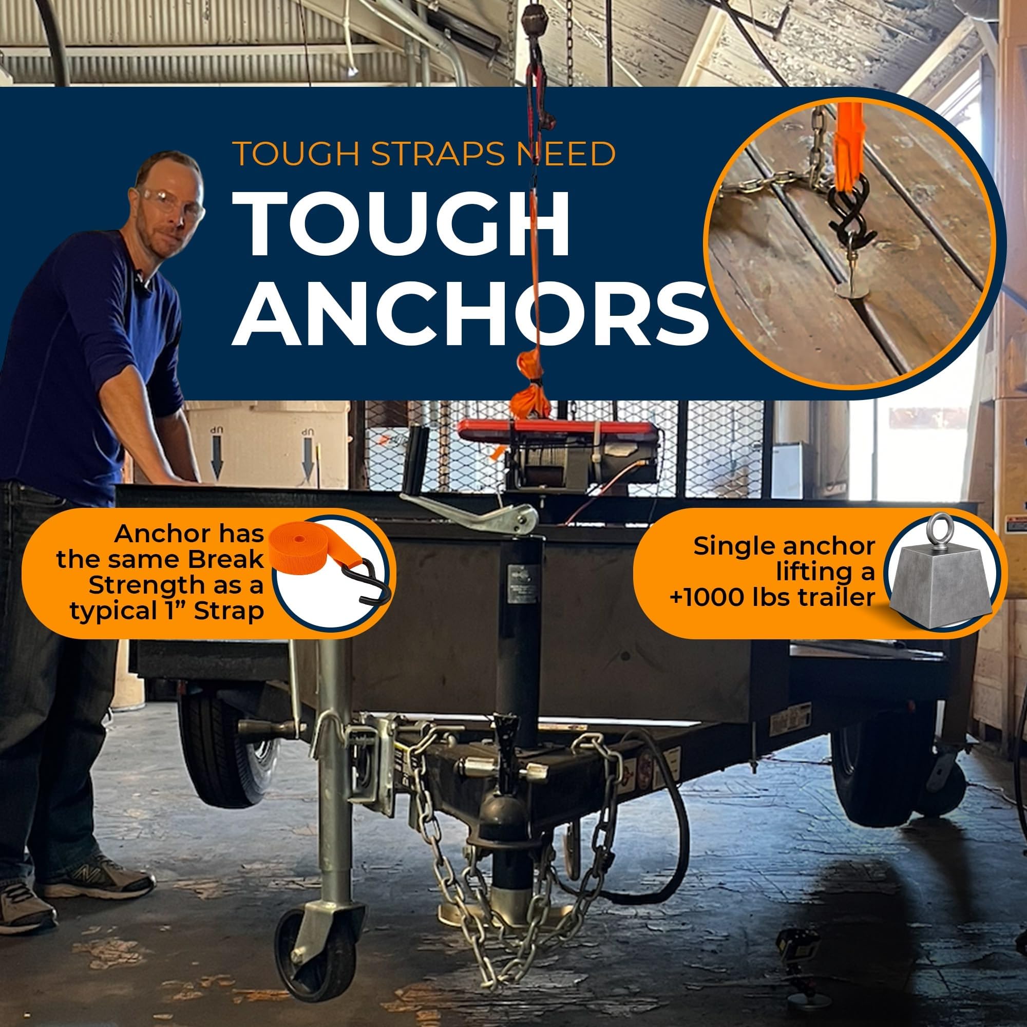 quick tie down anchors with straps in use on trailer showing reliable cargo restraint benefit