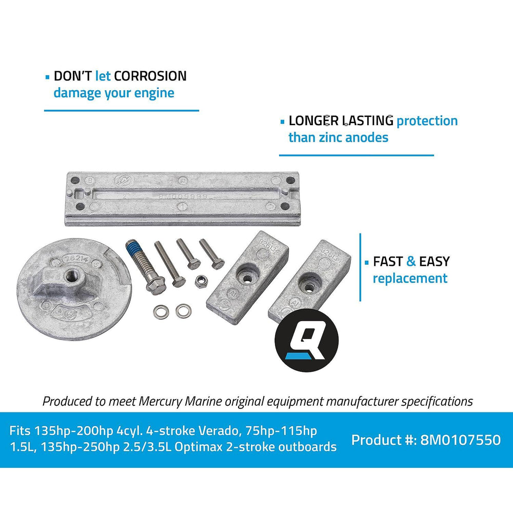 Quicksilver installed anode on Mercury outboard demonstrating corrosion protection