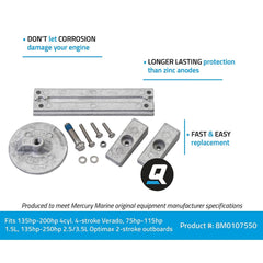 Quicksilver installed anode on Mercury outboard demonstrating corrosion protection