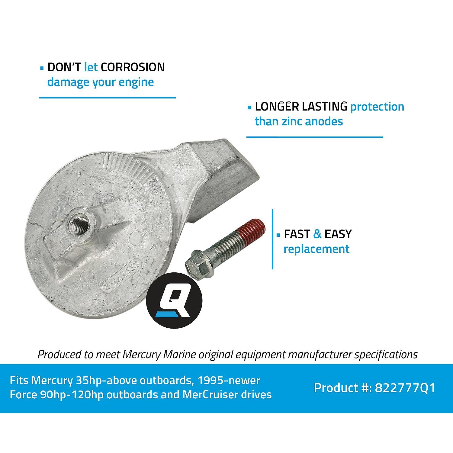 Quicksilver anode beside hardware for scale, simplifies replacement