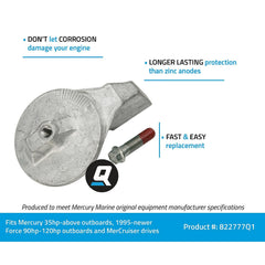 Quicksilver anode beside hardware for scale, simplifies replacement