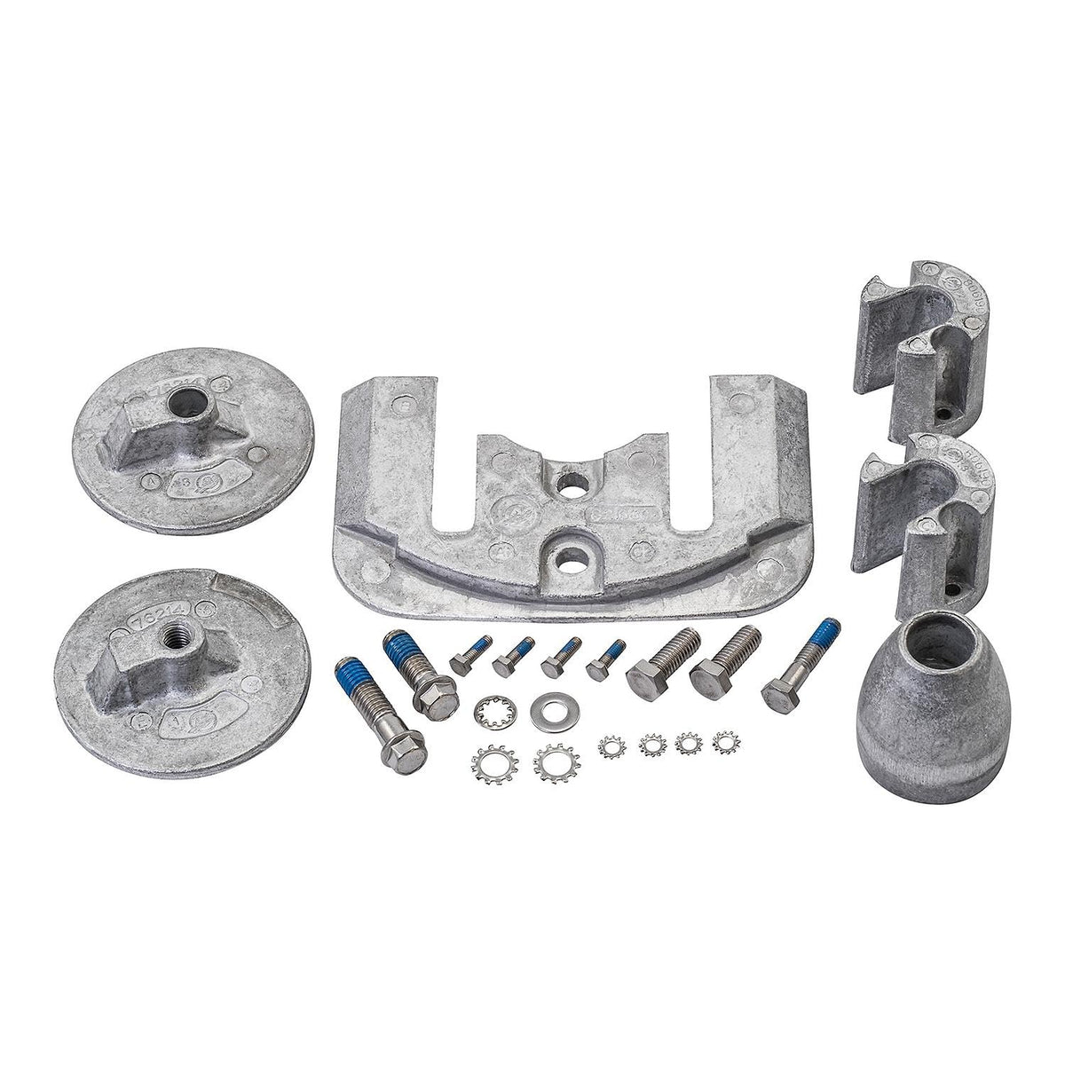 Quicksilver complete anode kit front view showing hardware for easy replacement and protection