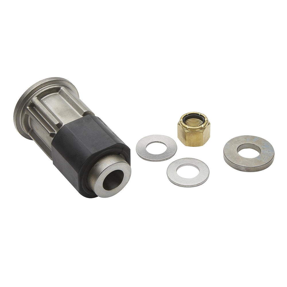 Quicksilver hub next to ruler showing 1.25 inch shaft compatibility