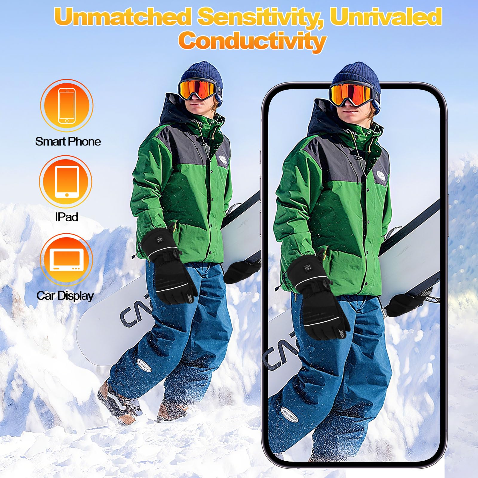 Quidnunc gloves worn in snow demonstrating protection during outdoor activities