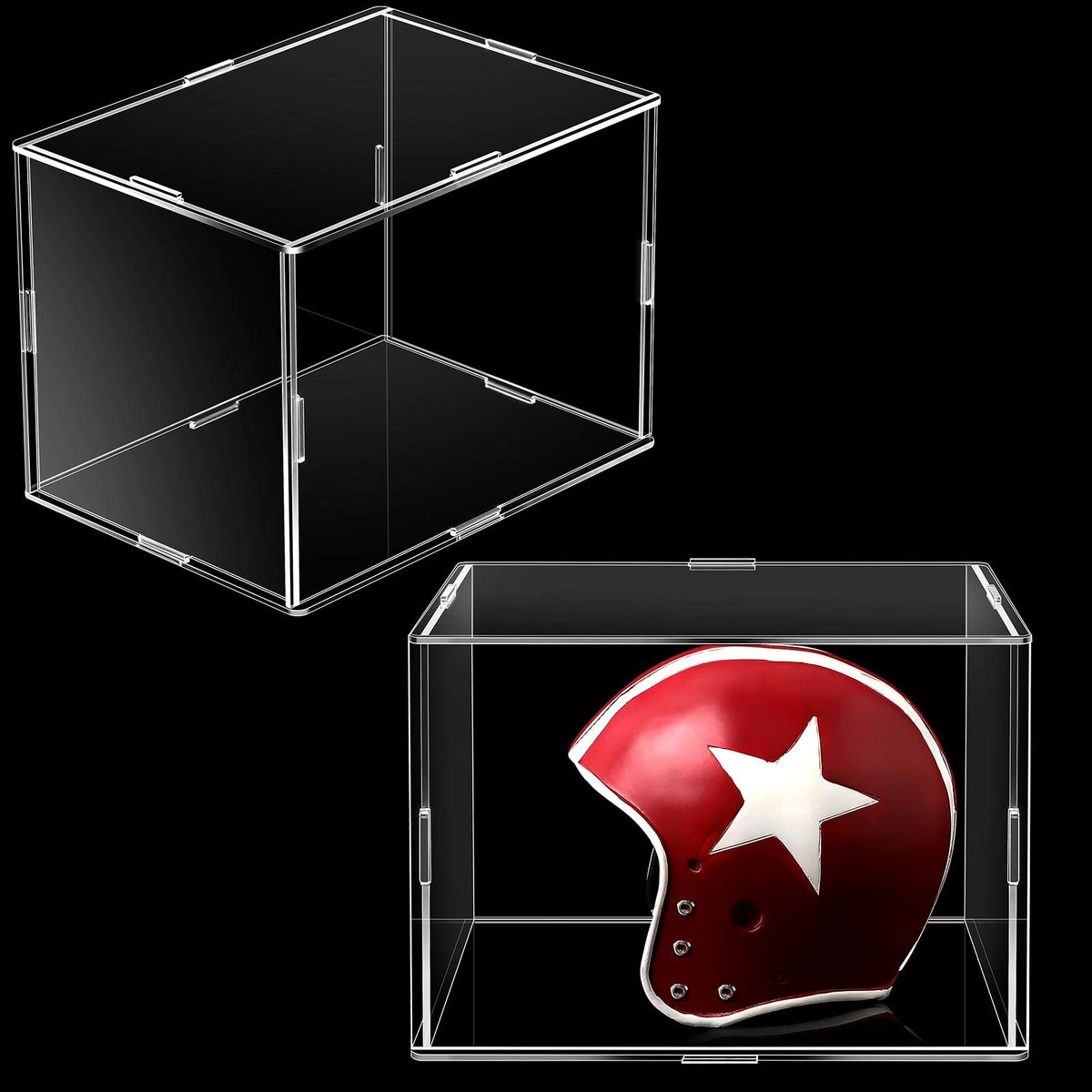 Qunclay front view showing two clear display boxes, professional presentation benefit
