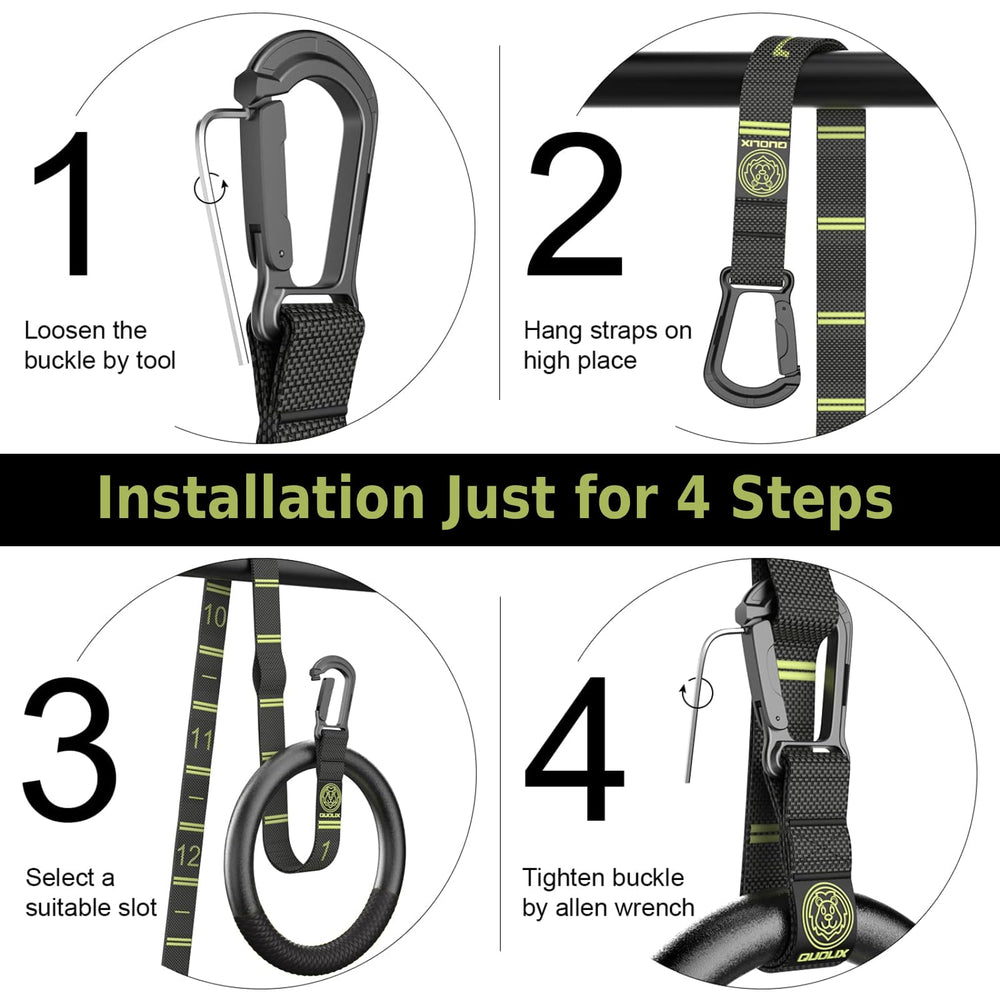 QUOLIX rings in use on an outdoor bar demonstrating full-body training versatility