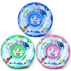 Qyeahkj three snow tubes front view shows bright colors and group fun