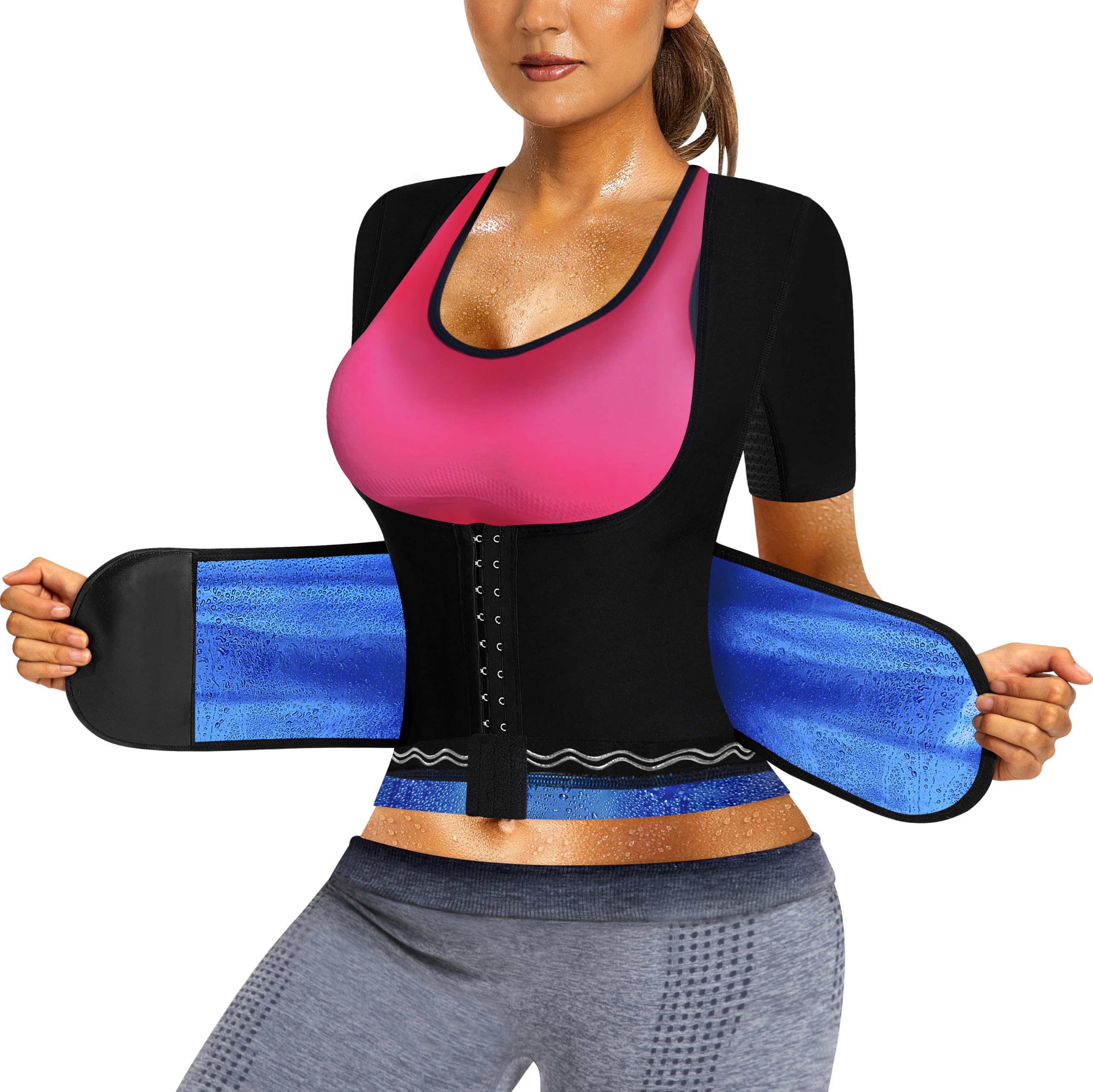 QZSH front view of sauna sweat shirt showing fit and heat-trapping PU