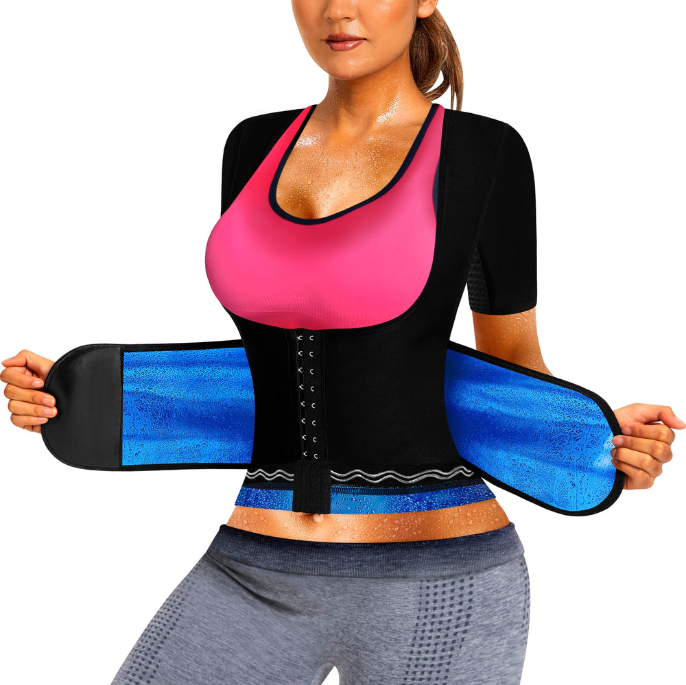 QZSH front view of sauna sweat shirt showing fit and heat-trapping PU