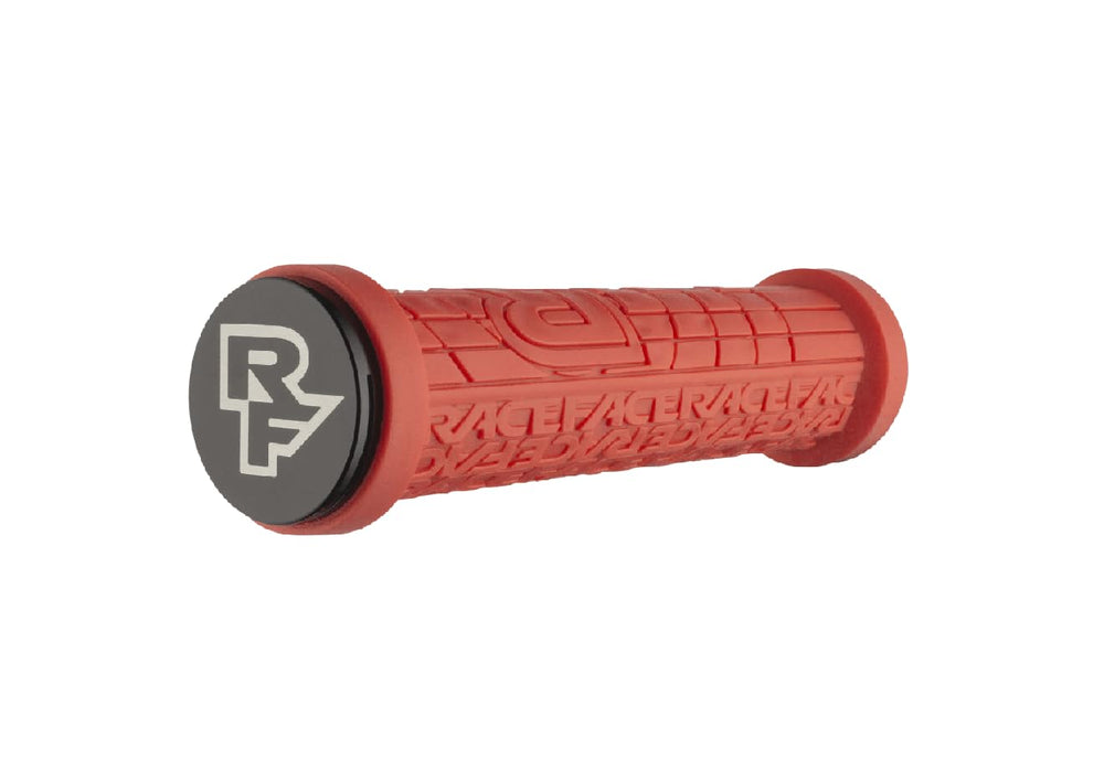 RaceFace Grippler front view showing red grips and lock-ons for secure control