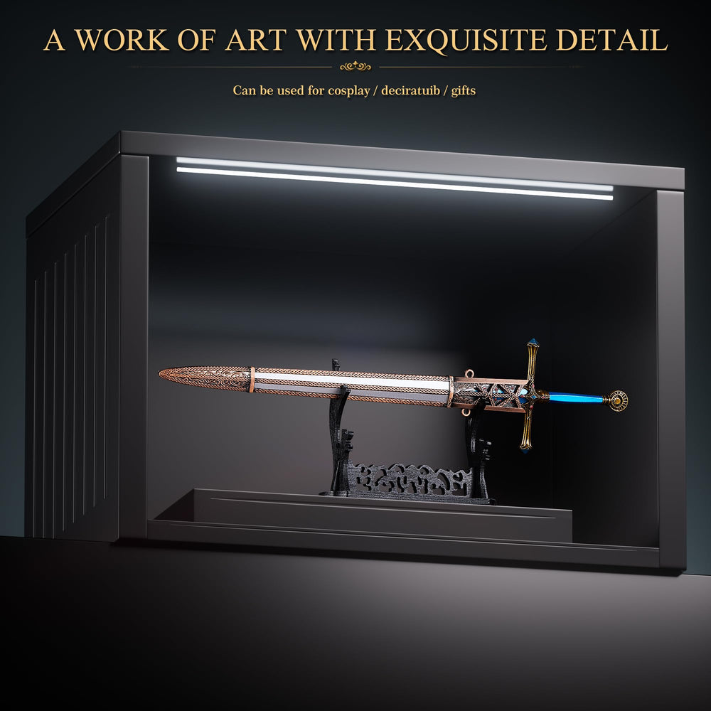 RACEROCKET sword on a shelf in a gaming setup adding themed decoration