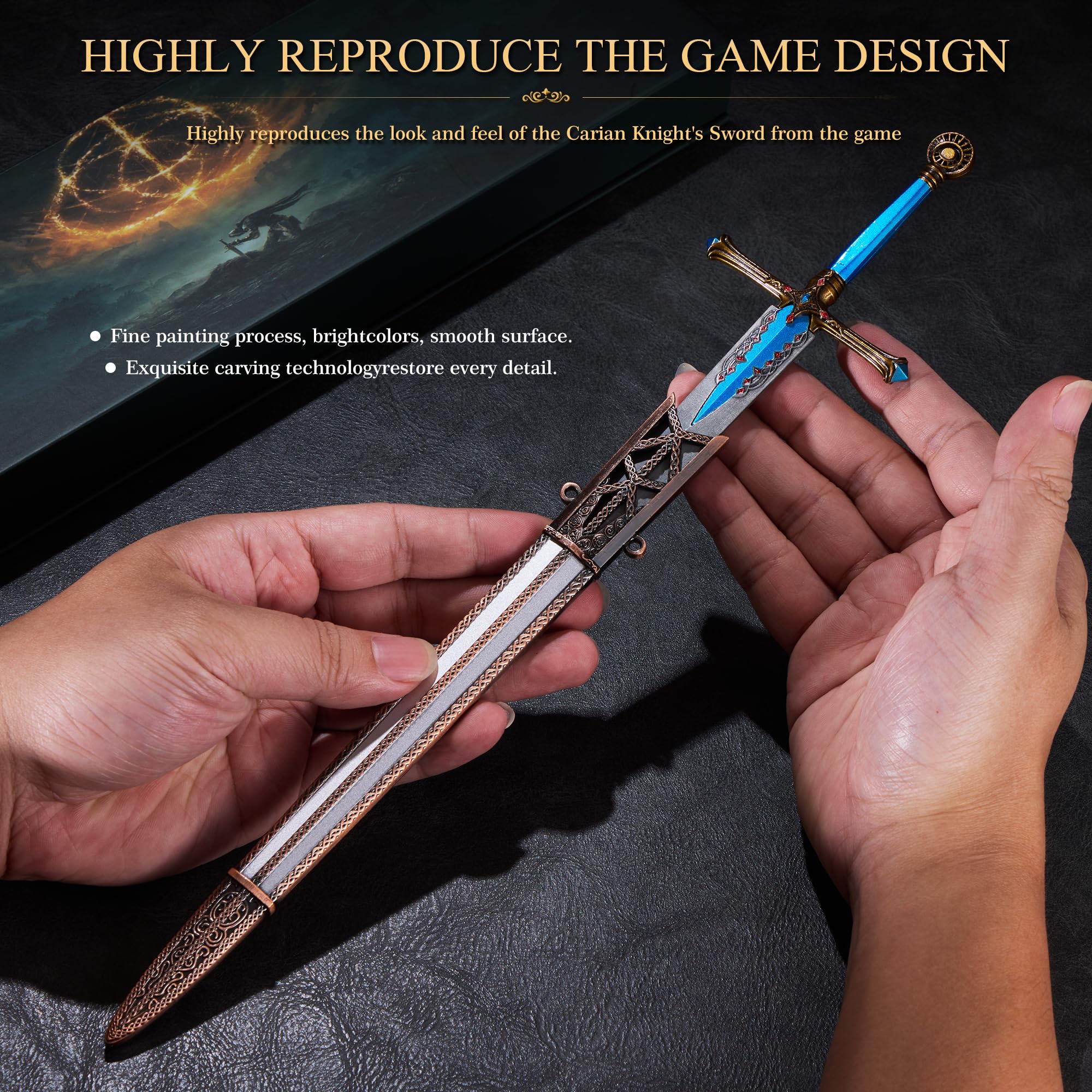 RACEROCKET sword next to pen for scale showing compact 11.8-inch size