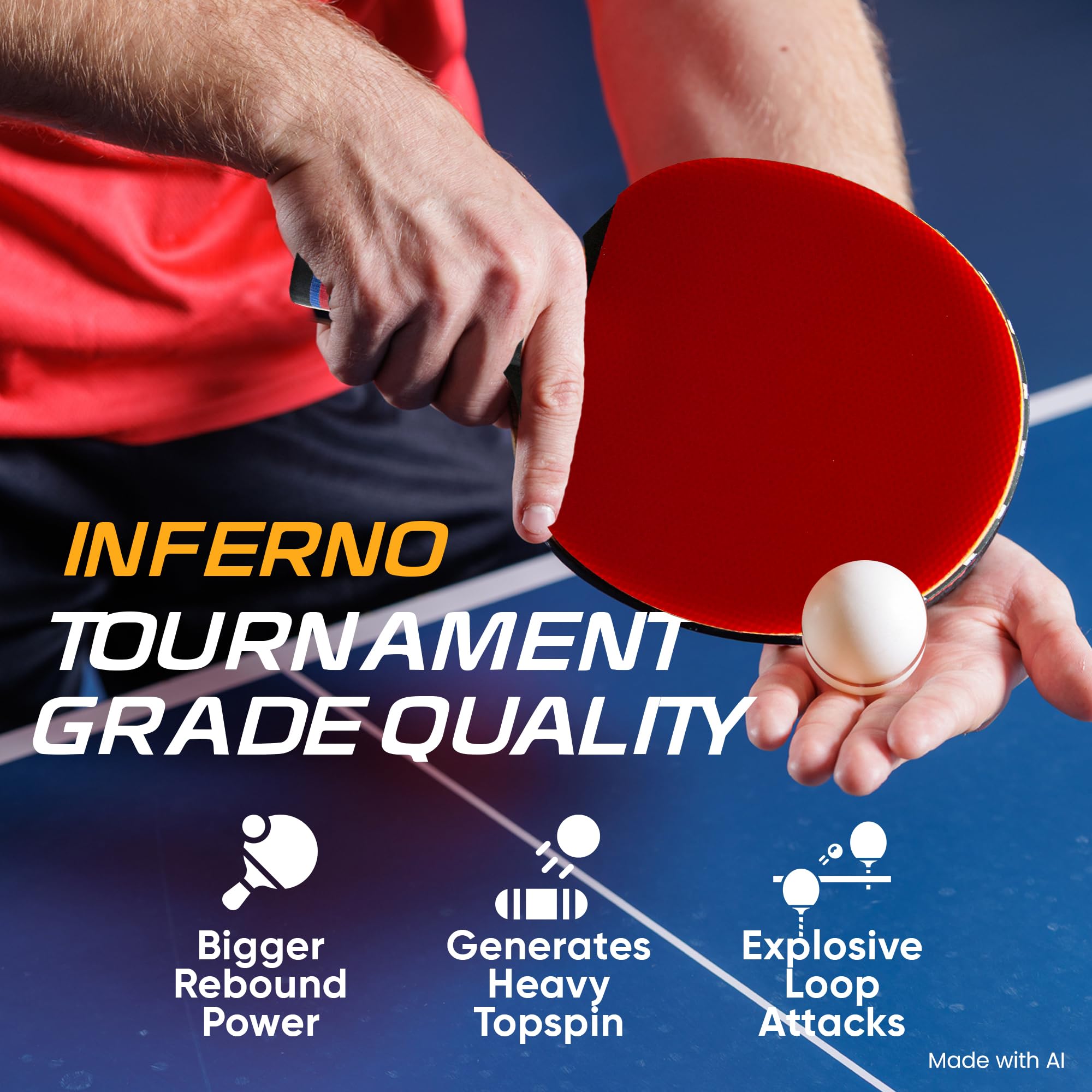 Racket Stop Inferno in use performing a forehand attack to demonstrate speed benefit