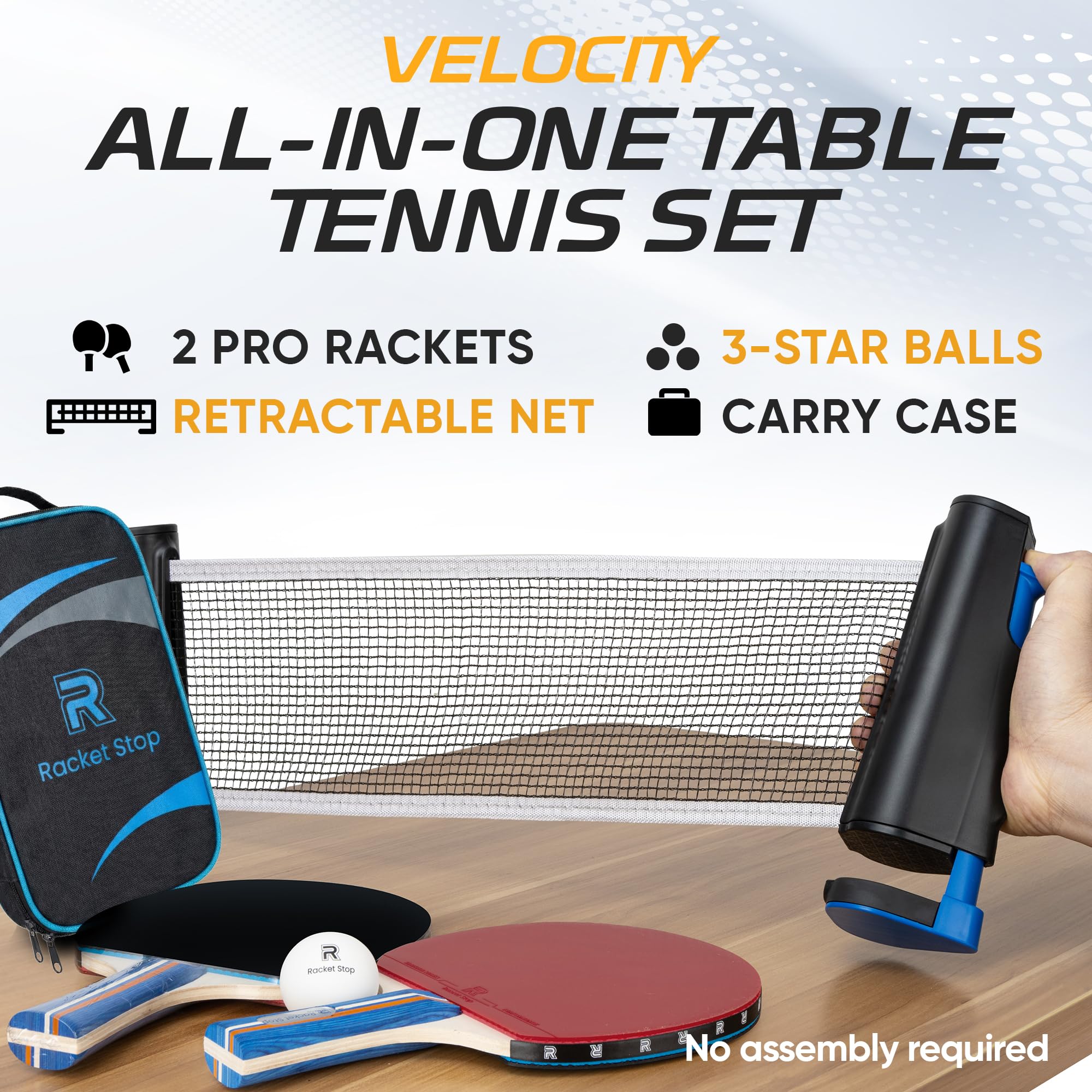 Racket Stop three 3-star balls with zippered case for protected transport