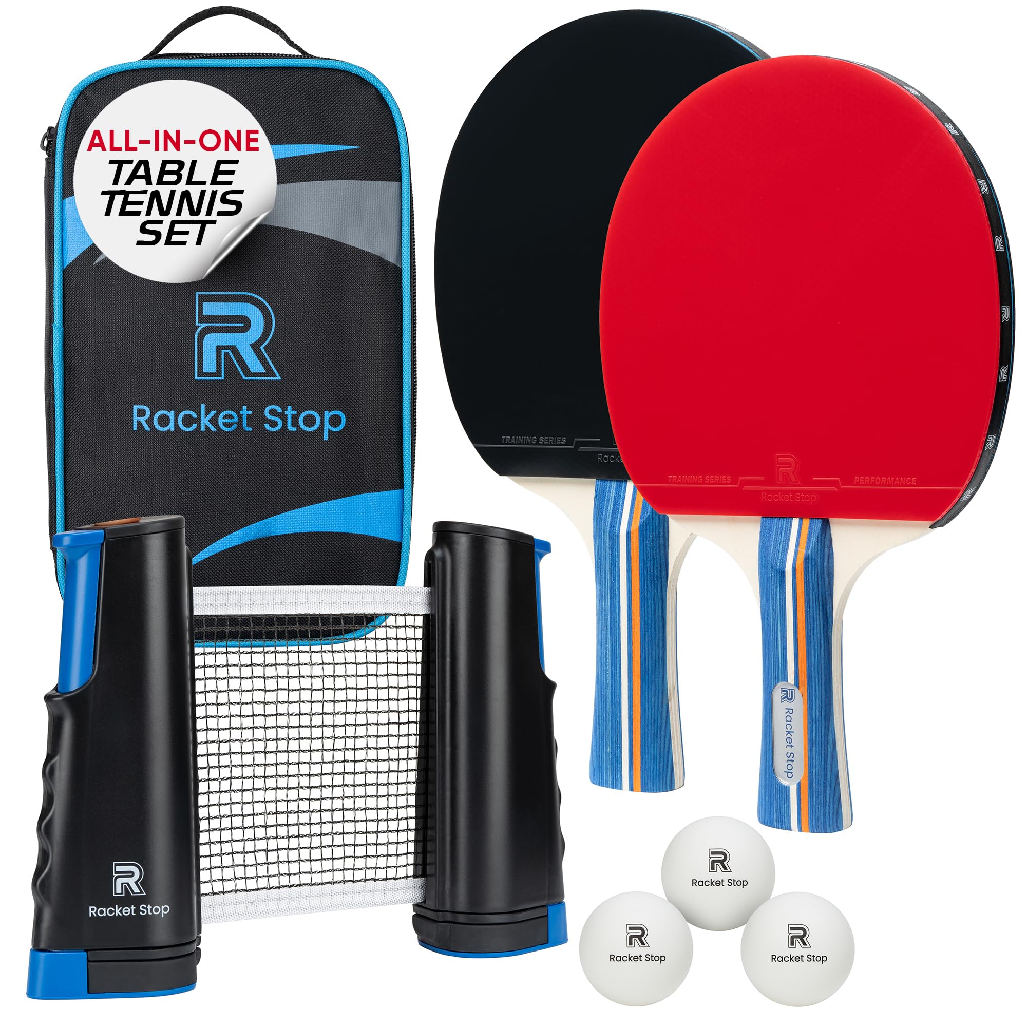 Racket Stop paddle front view showing rubber and blade for reliable play