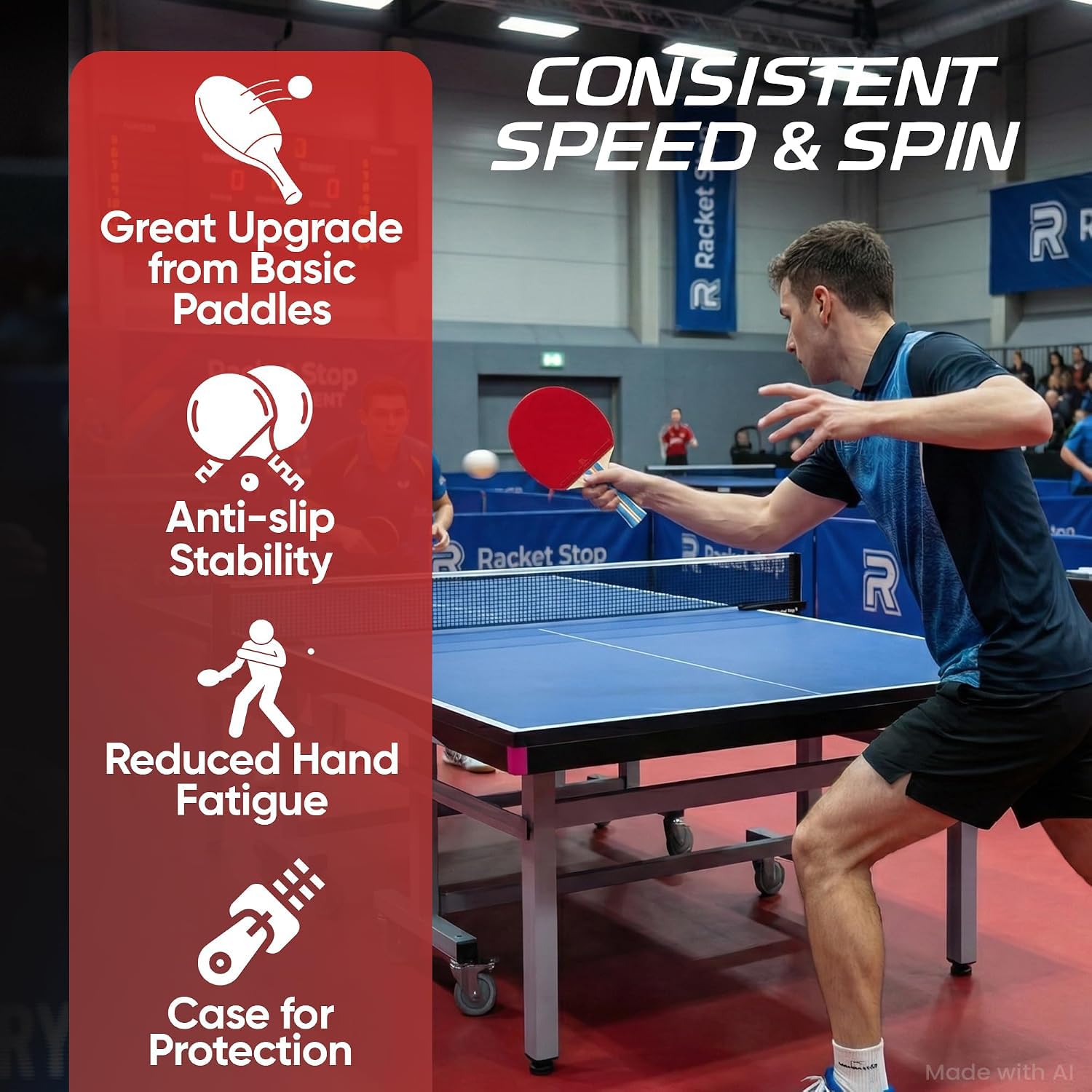 Racket Stop ergonomic handle grip detail providing anti-slip comfort