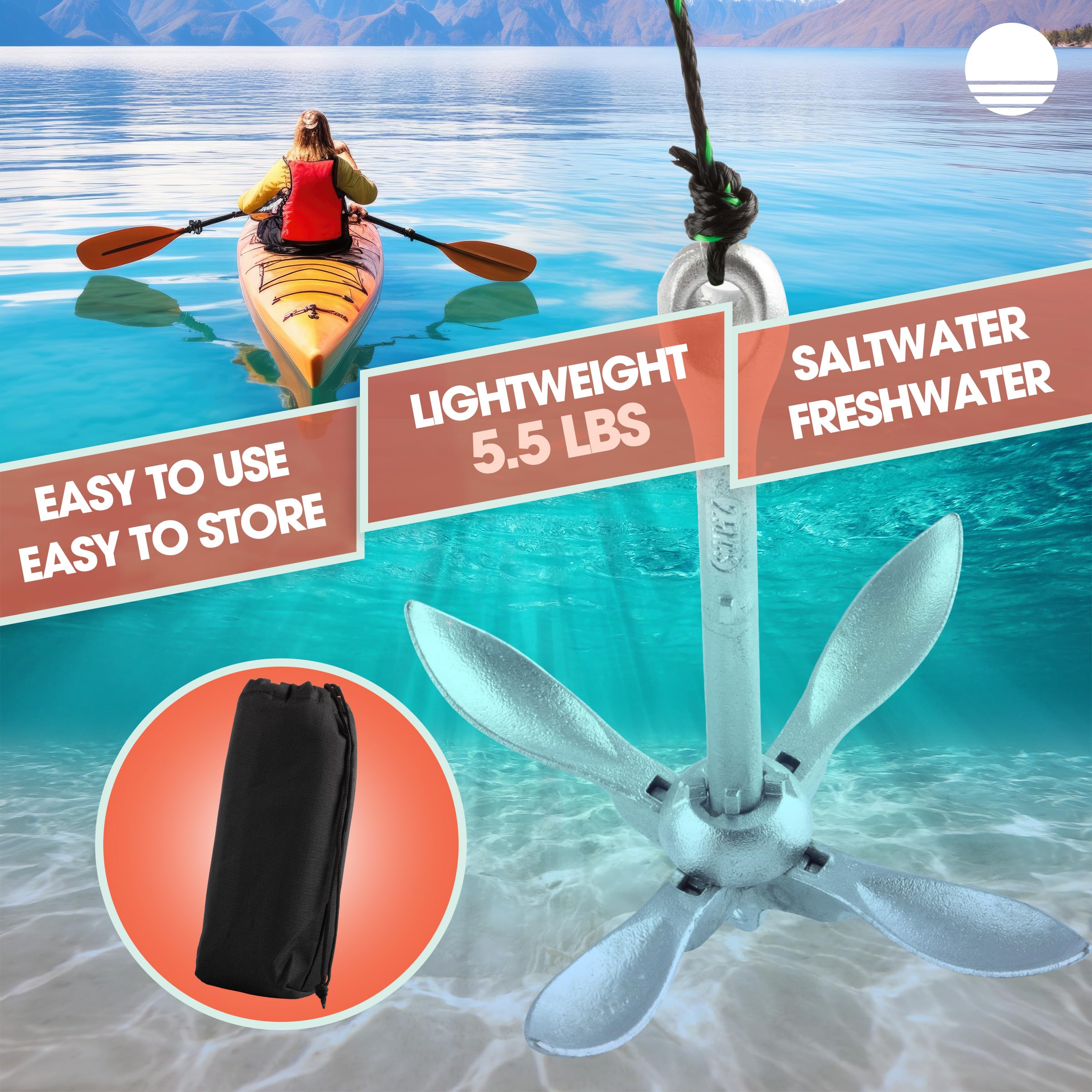 RAD Sportz 40 ft marine-grade rope and PVC buoy laid out showing retrieval and visibility advantage