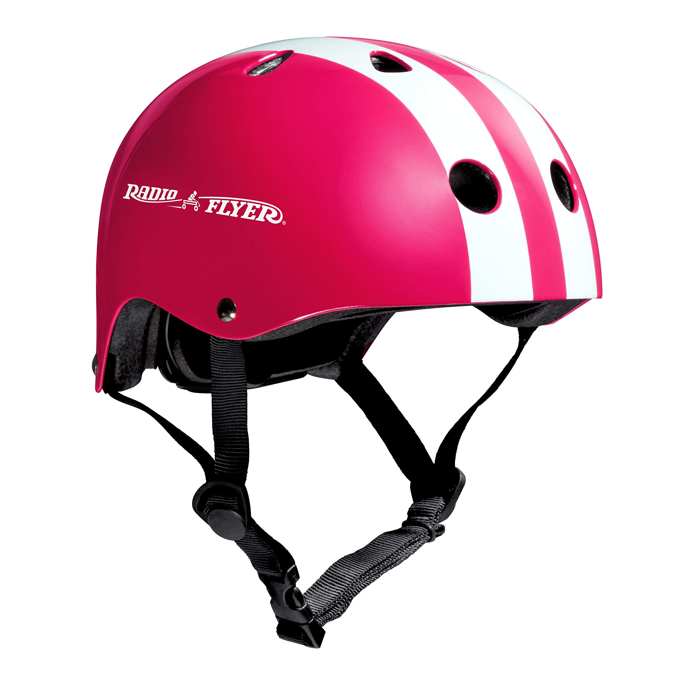Radio Flyer pink helmet in use on child riding to encourage safe, active play