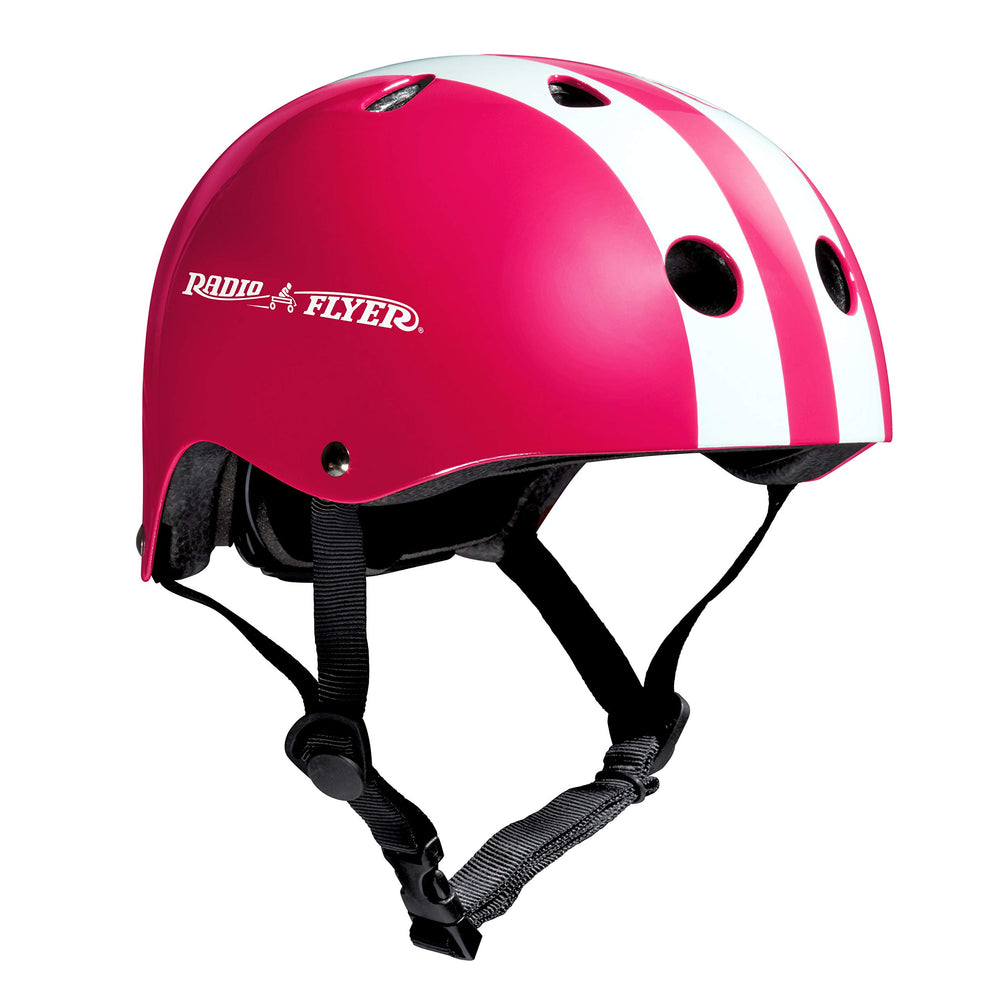Radio Flyer pink helmet in use on child riding to encourage safe, active play