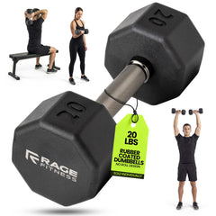 Rage Fitness 20 lb front view showing rubber-coated octagon weight and graphite handle for durable workouts
