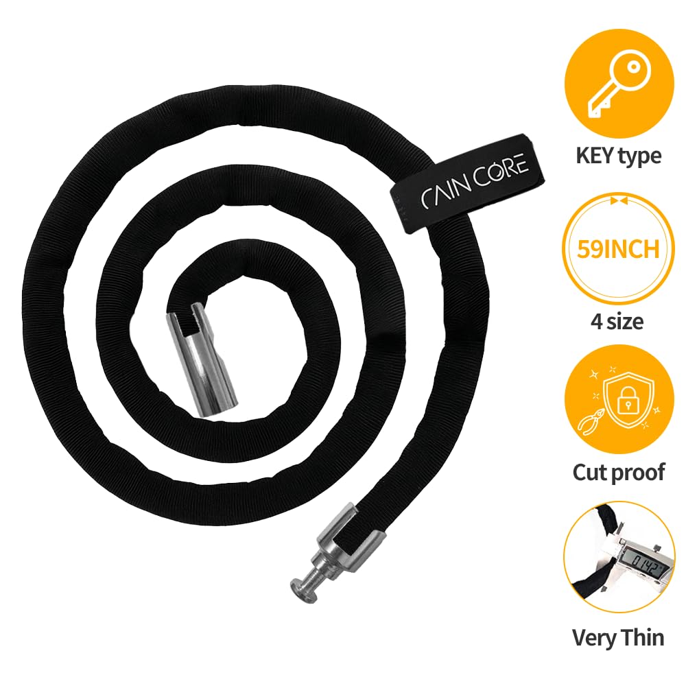 RAINCORE cable locked to bike rack illustrating practical bike protection while parked