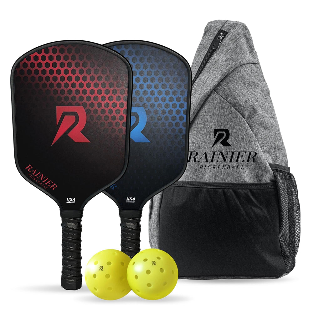 RAINIER PICKLEBALL front view of two paddles showing balanced shape and ready-to-play benefit