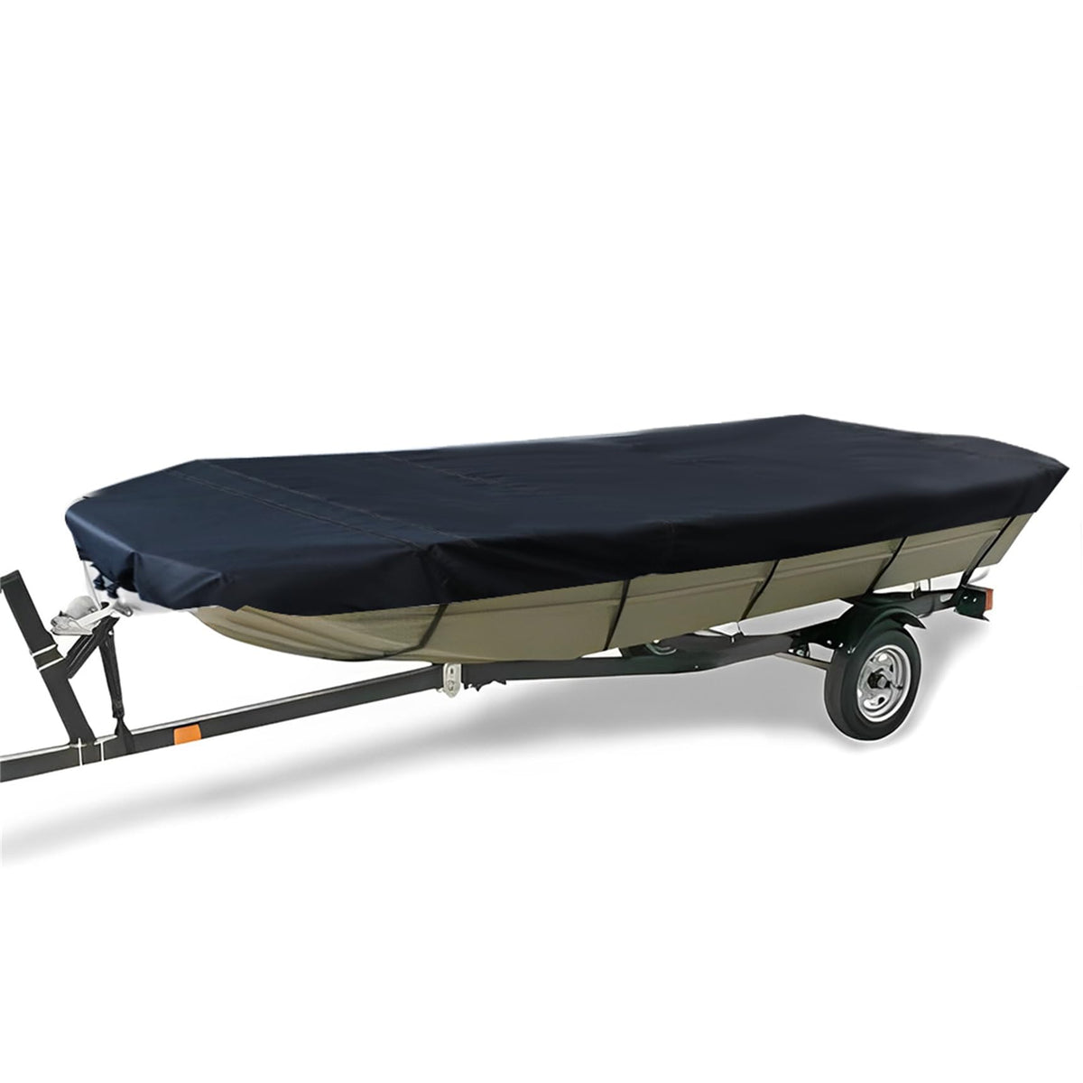 RainMan S front view of 14ft cover protecting hull with waterproof benefit