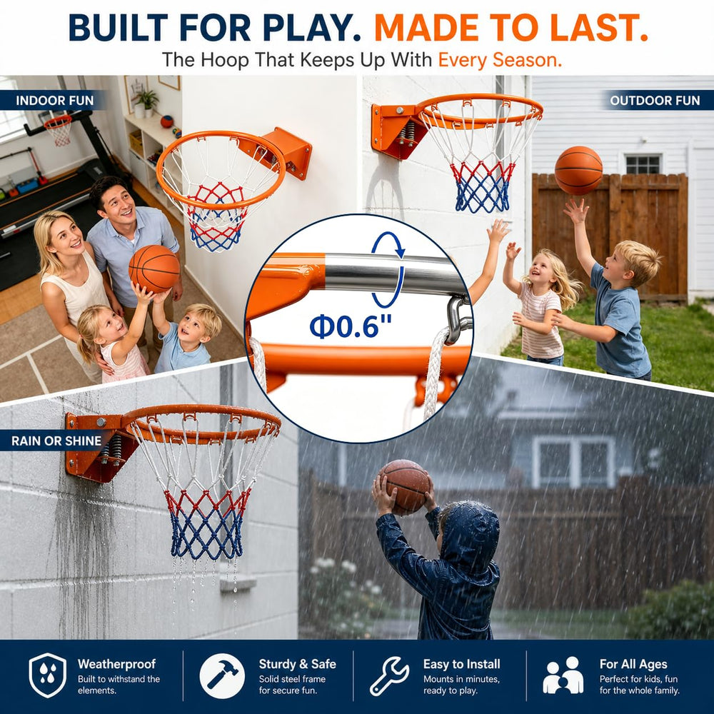 Rakon lifestyle backyard play setting showing weather-ready hoop for family fun