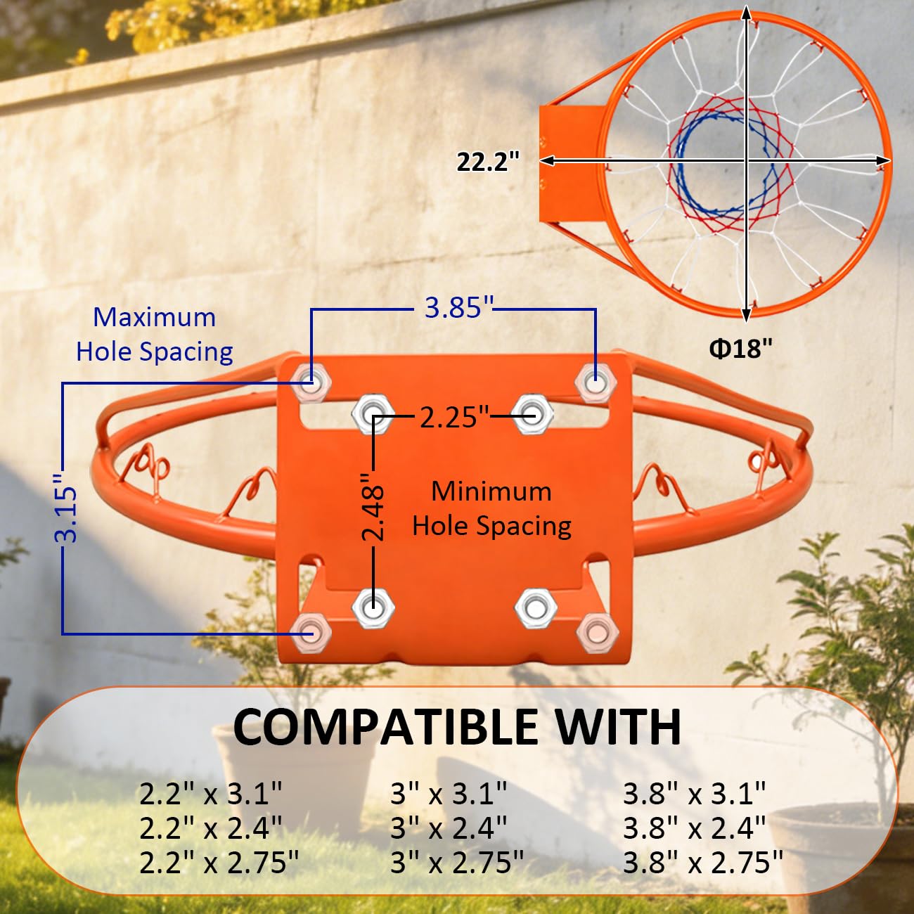 Rakon rim mounted on a backboard demonstrating secure fit and stability