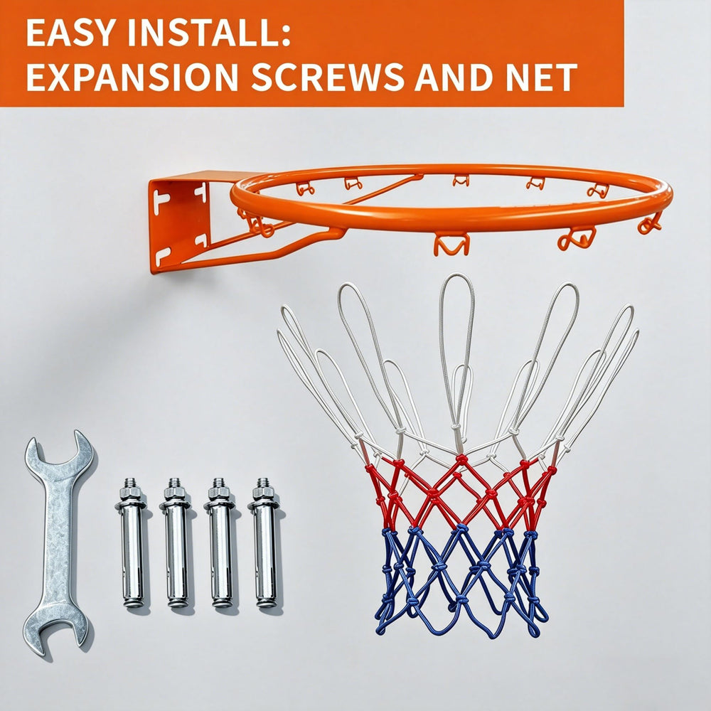 Rakon rim beside basketball for scale emphasizing compact 18-inch size