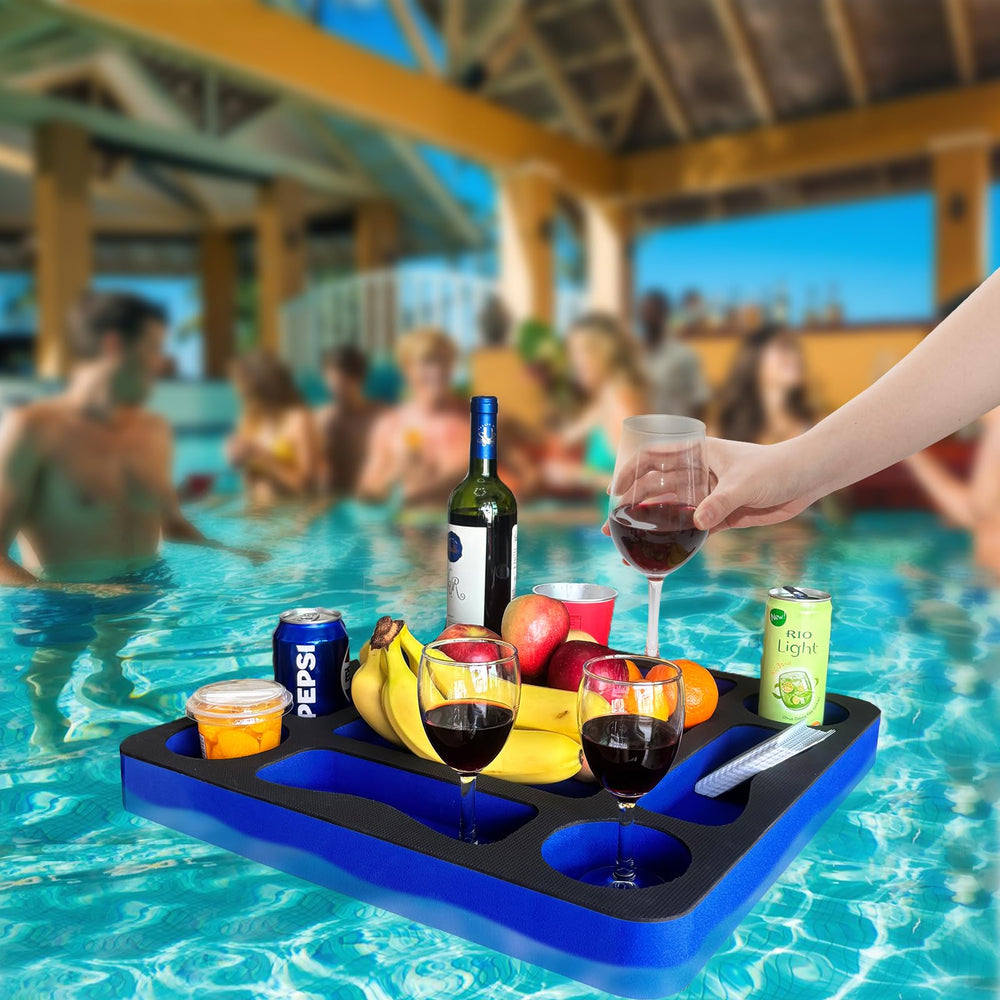 RAMIEYOO floating tray in pool with waterproof cards and drinks for play