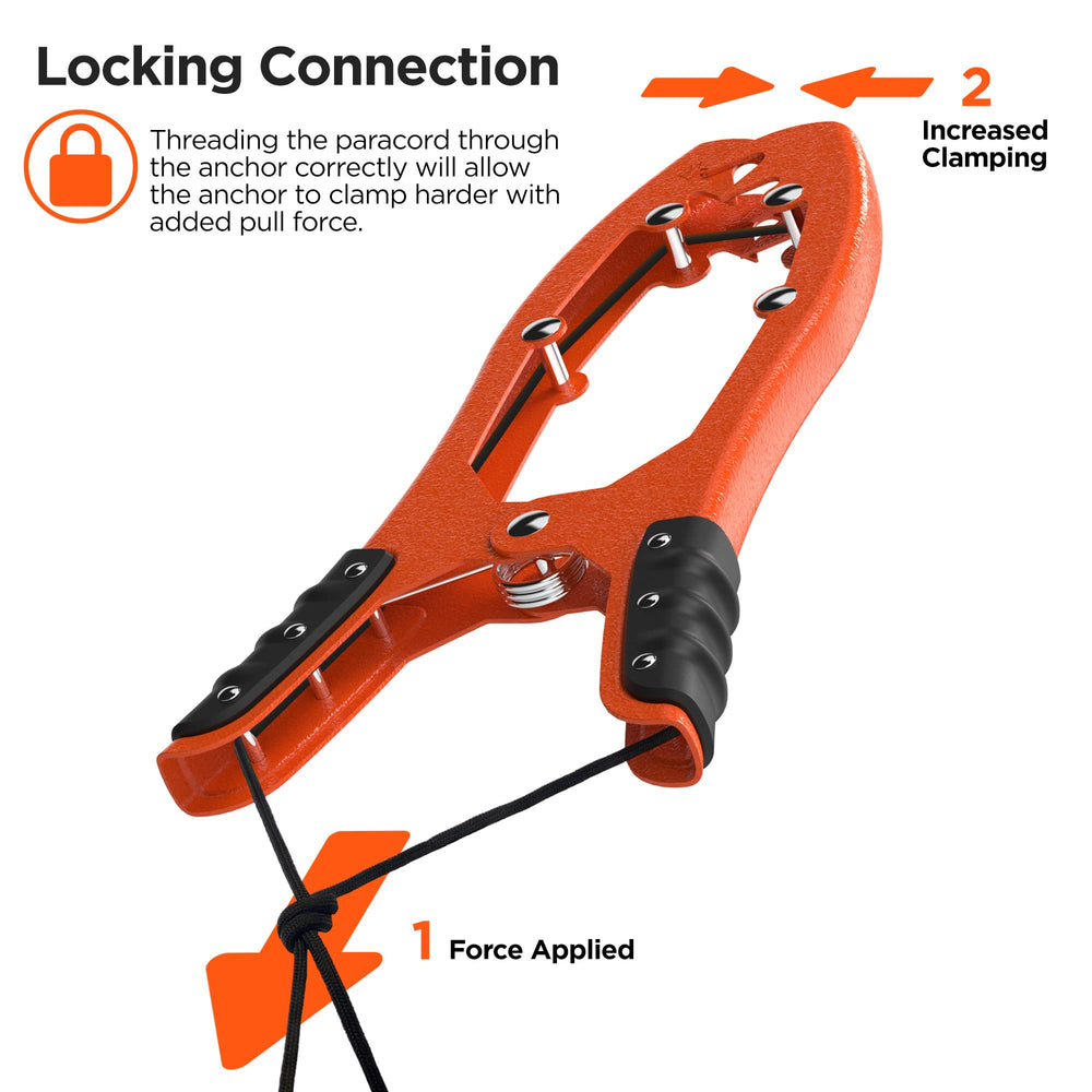 RANGLAND clamp attached to shore branch keeping kayak steady