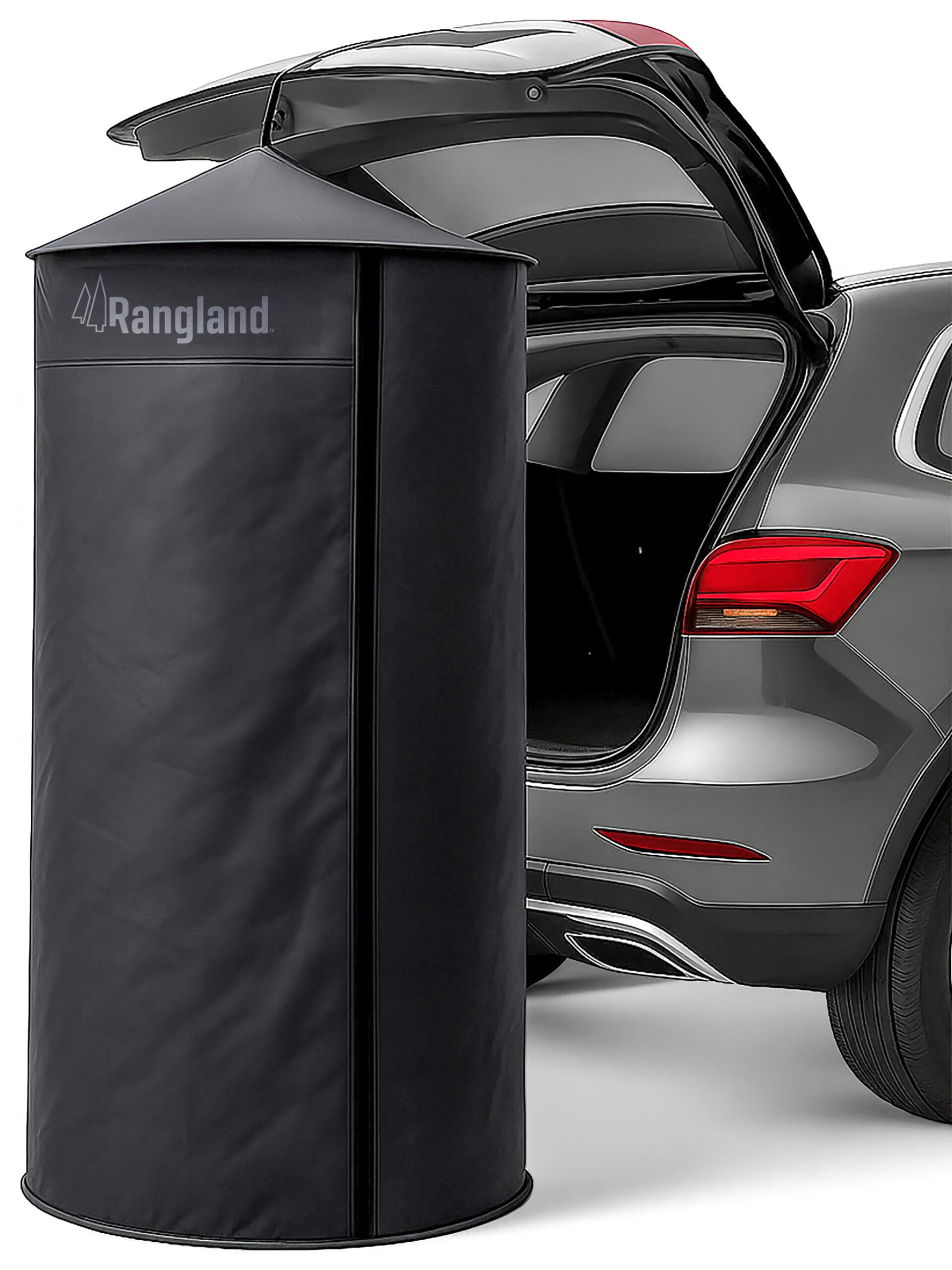 RANGLAND front view of black tent showing compact profile and privacy