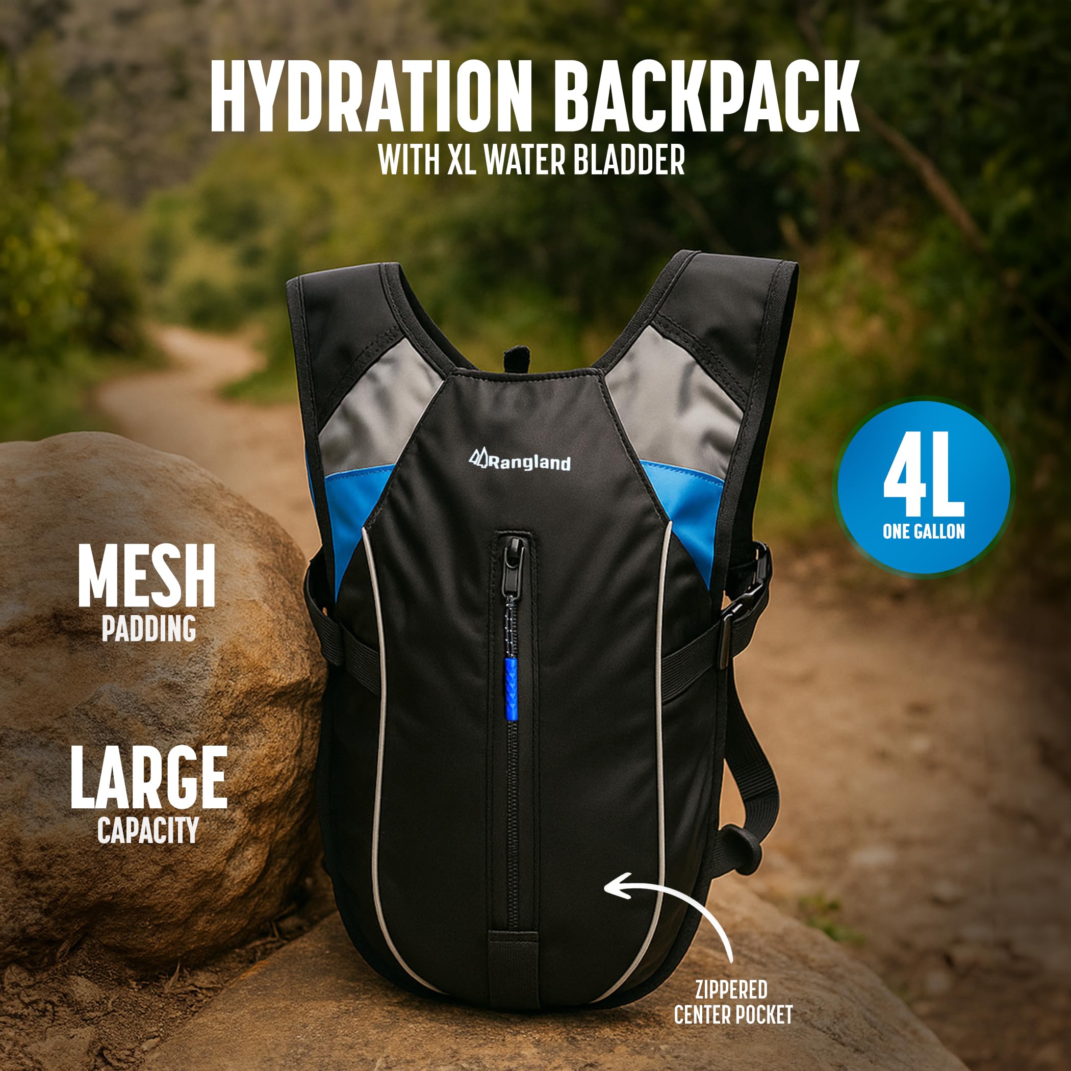 RANGLAND wide-mouth opening with ice inside for easy filling and cooler water