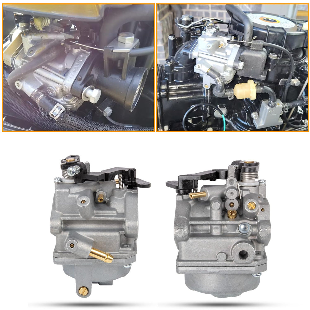 RANSOTO carburetor installed on outboard engine demonstrating direct-fit convenience