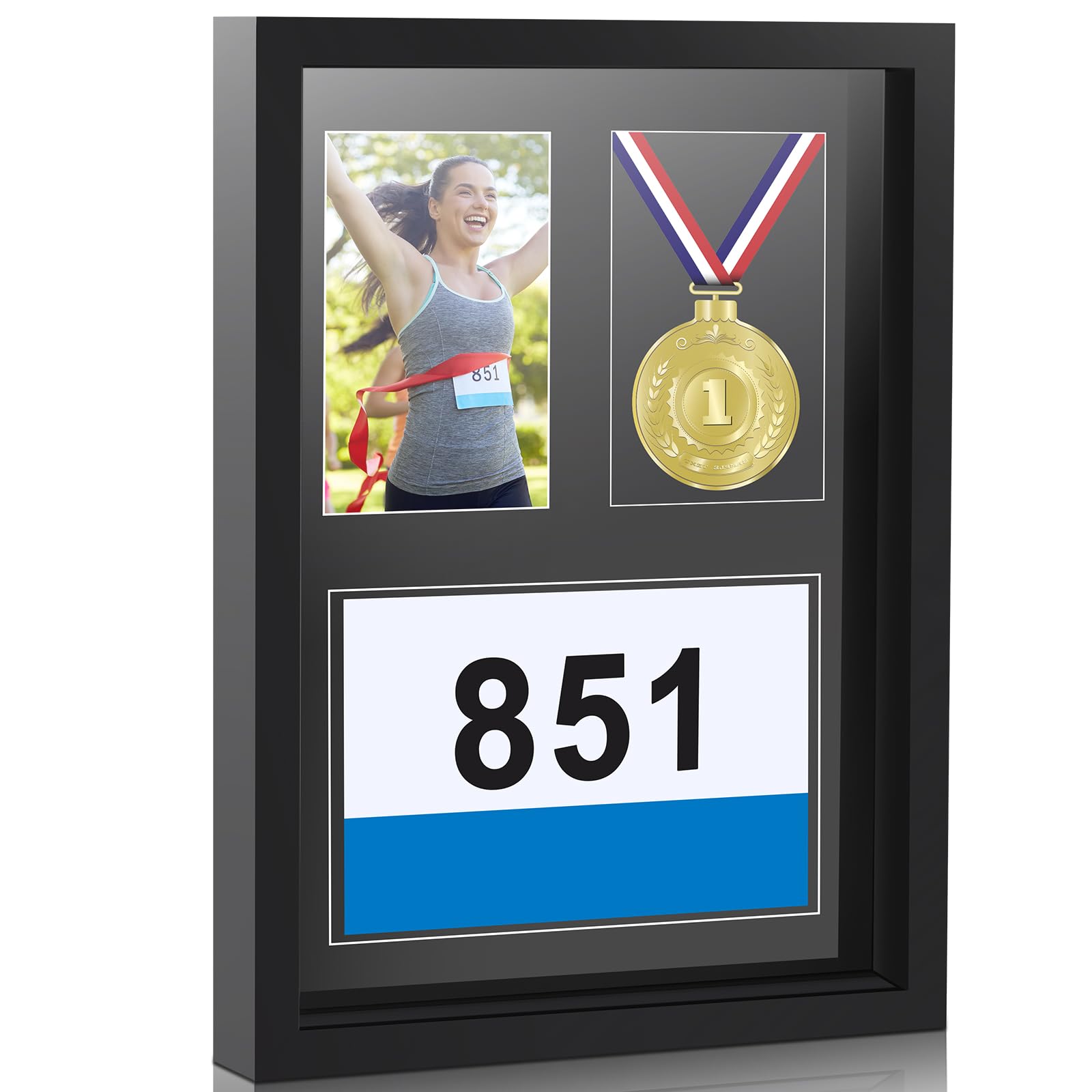 RattanView front view of black medal shadow box showing clean display and elegance