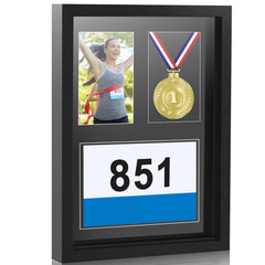 RattanView front view of black medal shadow box showing clean display and elegance