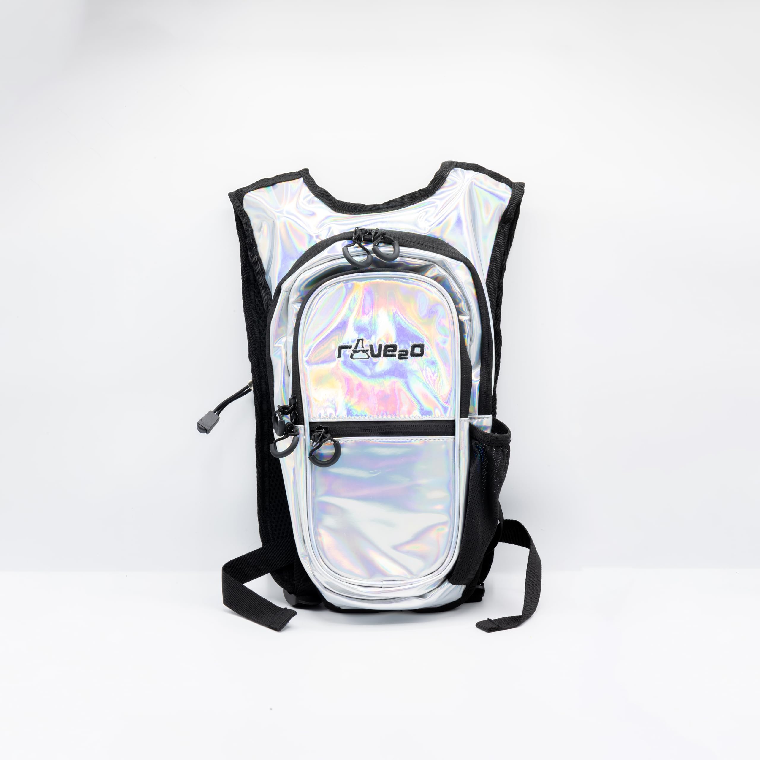 rave2o size scale with water bottle and phone illustrating slim capacity and portability