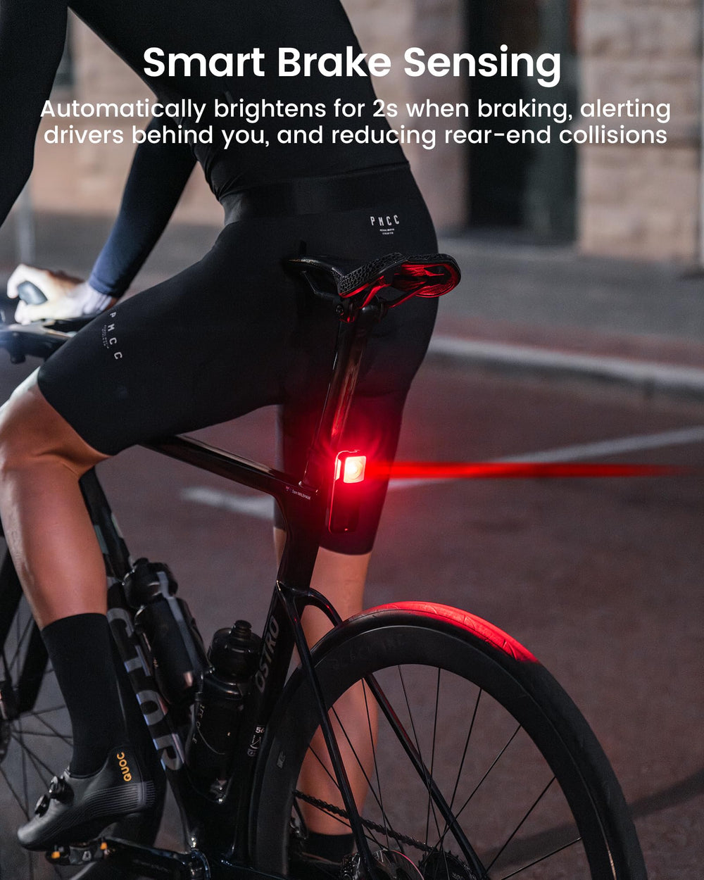 Ravemen NT201 lit on a night ride improving rider visibility